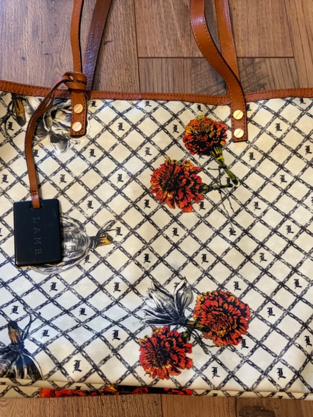 L.A.M.B. Gwen Stefani Vintage Floral Marigold Set Tote Wallet Cosmetic Bag